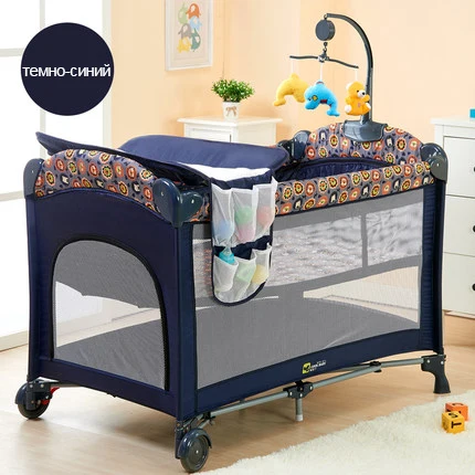 Coolbaby детская кровать с забором детская кроватка высокого качества складная легко носить с собой - Цвет: Темно-синий