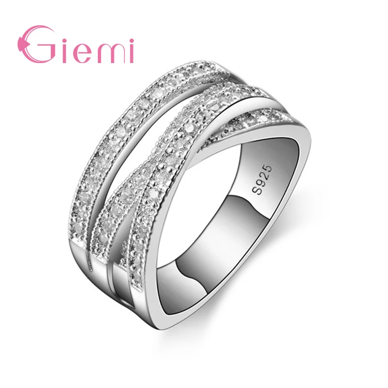 

2019 Cross 925 Sterling Silver Wedding Rings For Women Shiny Cubic Zircon Jewelry Anniversary Engagement Ring
