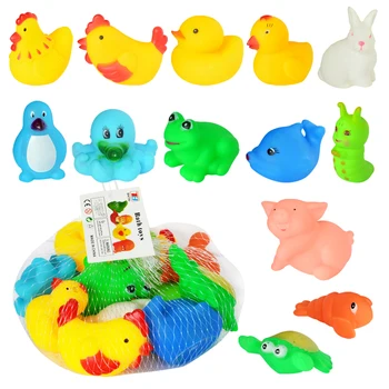 

13Pcs/set Cute Soft Rubber Float Squeeze Sound Dabbling Toy Baby Wash Bath Play Animals Toys Bath Toys for Children