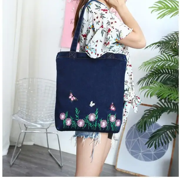 New Women Bag Large Capacity Cowboy Handbag High Qualtity Print Floral Casual Canvas Denim Shoulder Bag  Shopping Bag