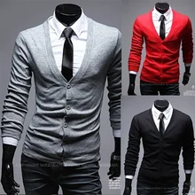 Zogaa, хлопковый мужской свитер с длинным рукавом, однобортная верхняя одежда, мужские свитера с v-образным вырезом, топы, свободная Однотонная вязанная одежда