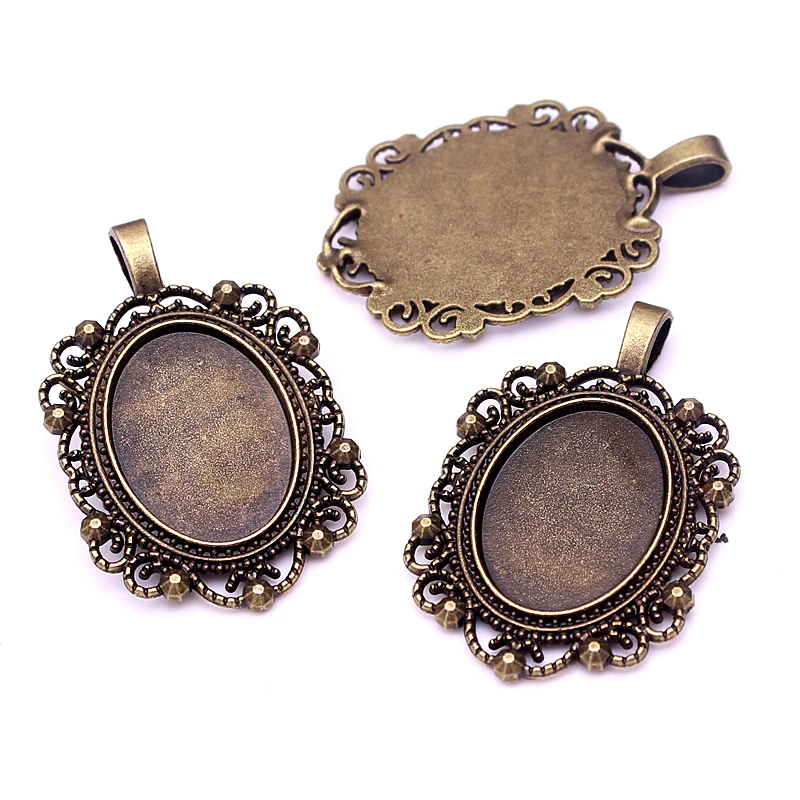 

10pcs 18*25mm dia Inner Size Antique Bronze Flowers Style Cameo Cabochon Base Setting Charms Pendant necklace findings 6C1014