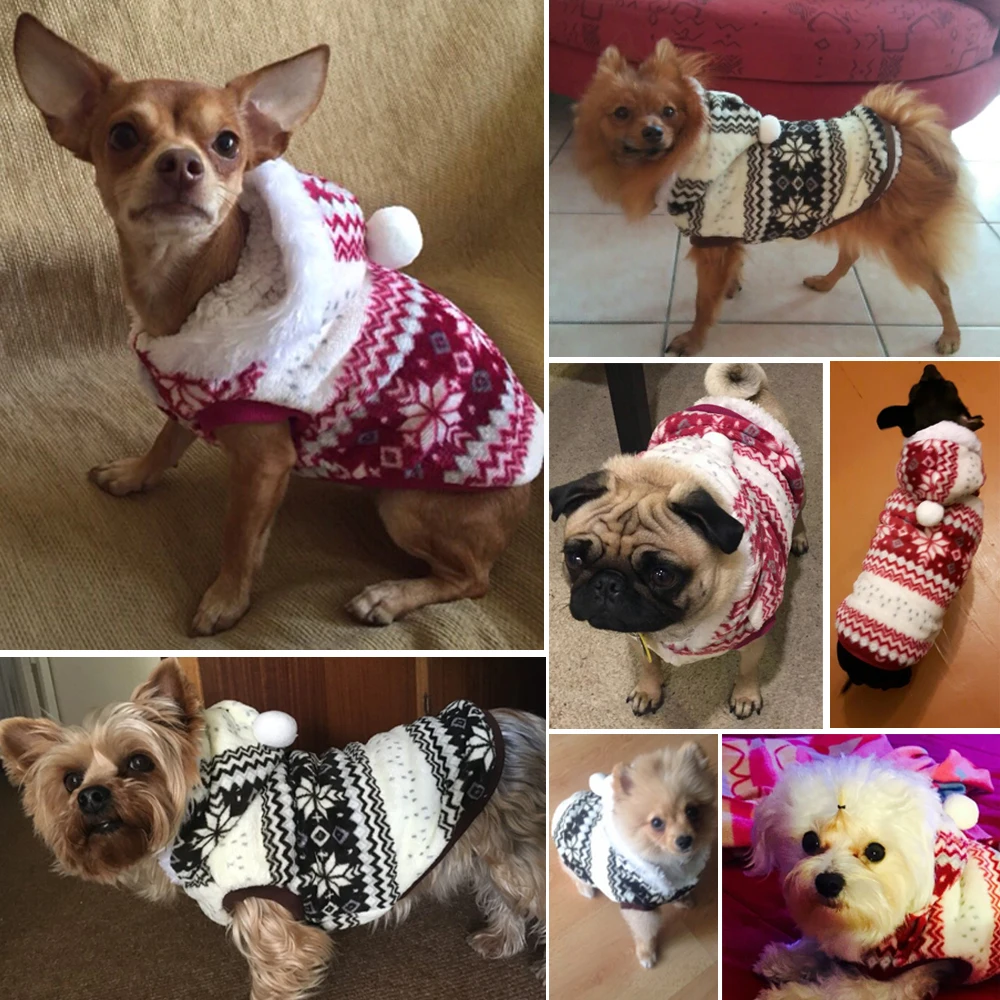 Winter Warm Pet Dog Coat Clothes Snowflake Print Christmas Hoodie Sweater For Small Medium Dogs