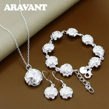 

Rose Flowers Jewelry Sets 925 Silver Pendants Necklaces Earrings Bracelets Sets Ladies Jewelry