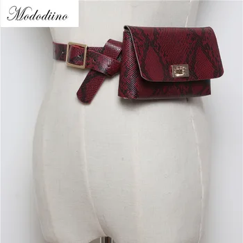 

Mododiino Vintage Serpentine Women Waist Pack High Quality Leather Fanny Packs Women Fashion Snake Skin Waist Belt Bag DNV0880