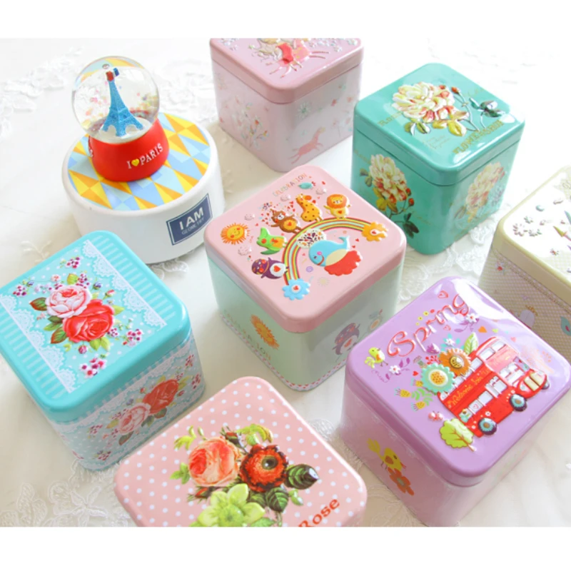 

1PCS 75X75X65MM Exquisite 3D Relief Jewelry Small Accessories Box Souvenir Children Gift Tin box Kitchen Tea Coffee Storage