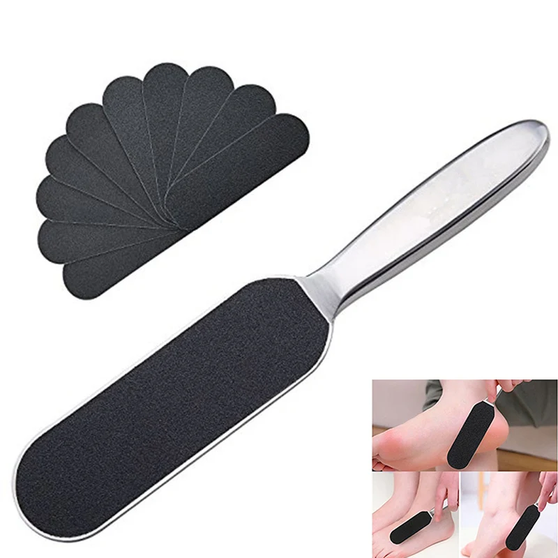 Stainless Steel Double Side Pedicure Foot File With 10 Pcs Sandpaper