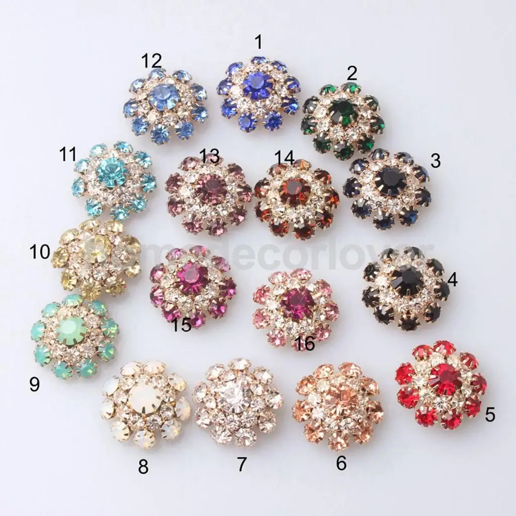 5Pcs Glass Metal Rhinestone Flower Shank Buttons Crystal Beads Bulk for Hair Flower DIY Craft Decor Sewing Garments Accessory