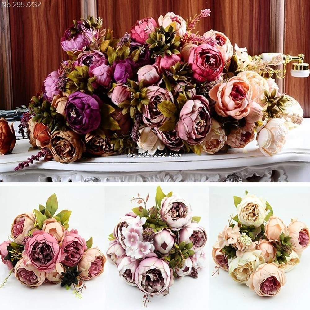 1 Bouquet 10 Heads Vintage Artificial Peony Silk Flower Wedding Home
