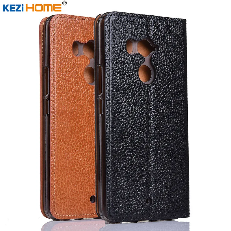 for HTC U11 Plus case KEZiHOME Litchi Genuine Leather Flip Stand Cover capa For 6.0&quot cases | Мобильные телефоны и