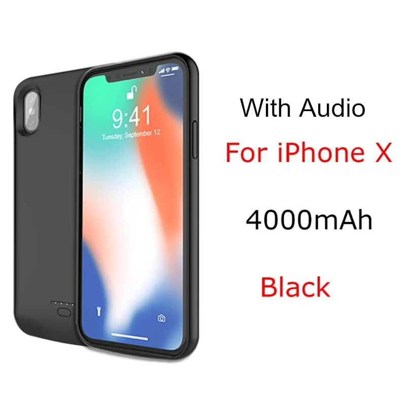 NTSPACE 4000 мАч зарядное устройство чехол для iPhone X power Case Портативный Банк питания зарядный чехол для iPhone XS корпус аккумулятора аудио - Цвет: Black For iPhone X