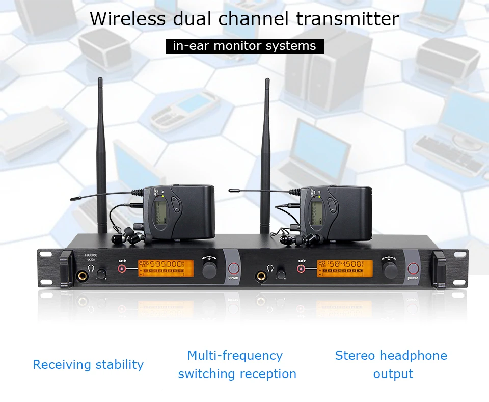 Беспроводная система наблюдения за входом уха для сценической производительности профессиональная система внутреннего наблюдения за ухом для двойных передатчиков
