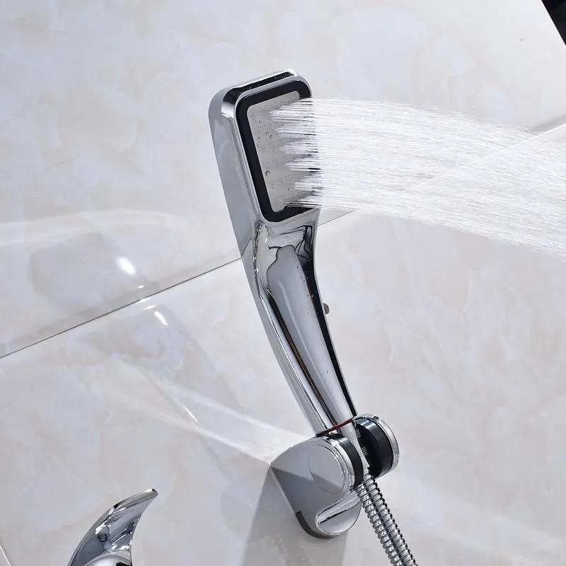 Черный длинный смеситель для ванны с изливом вращающийся носик для ванной Душевой кран ручной душ латунные Смесители для ванной
