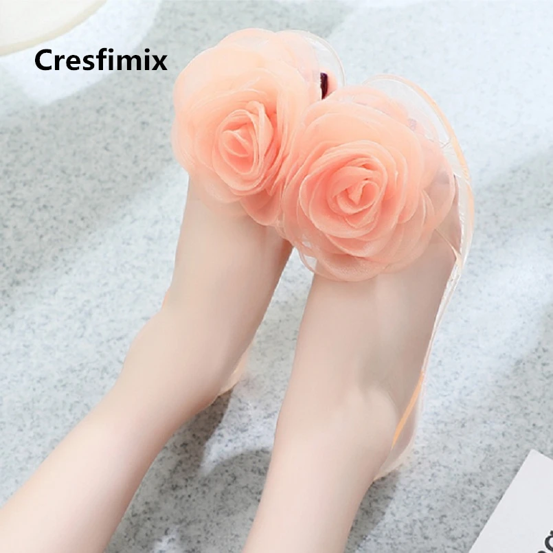 Cresfimix sandalias de mujer Женские модные прозрачные босоножки без застежки с цветочным