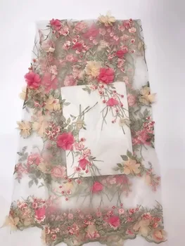 

High grade tulle lace Jolin-81121 African French net lace fabric with 3d flower embroidery lace