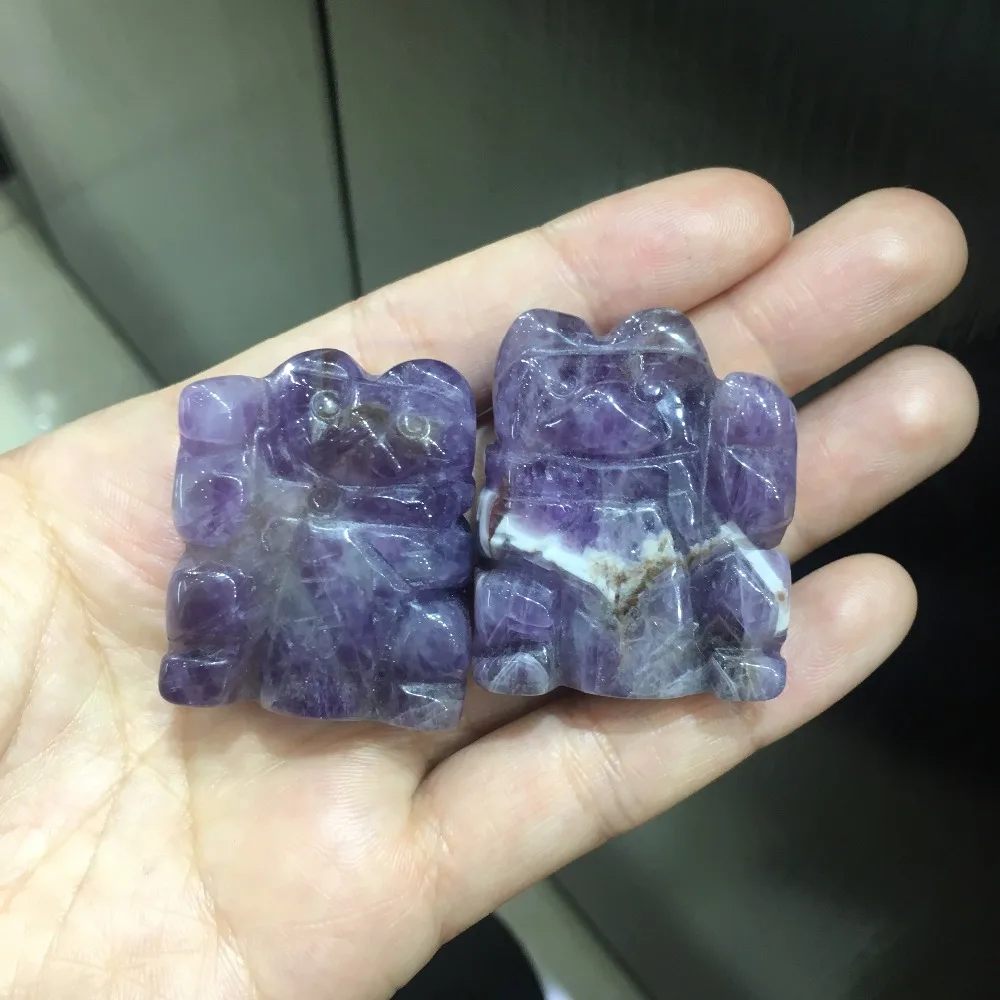 

1pcs natural dream amethyst quartz crystal handmade fortune cat figurine healing crystals hand engraving stone rock as gifts