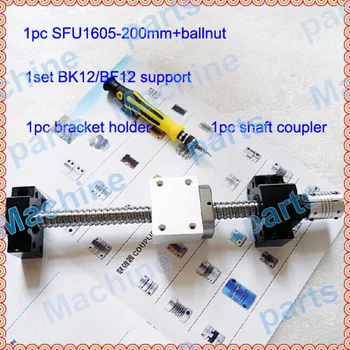 

1set SFU1605 Ball screw L 200mm with 1set BK12 BF12, 1pc shaft coupler, 1pc Aluminium Nut Housing Bracket Holder