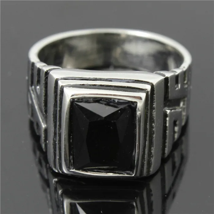 1pc Mens Boy Biker Sliver Big Black Crystal Stone Hot Selling Ring 316L