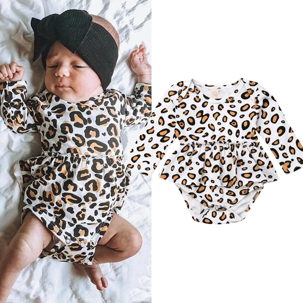 

Autumn new born baby clothes Newborn Infant Baby Boys Girls Leopard print Ruffled Romper Jumpsuit Sunsuit Dropshipping