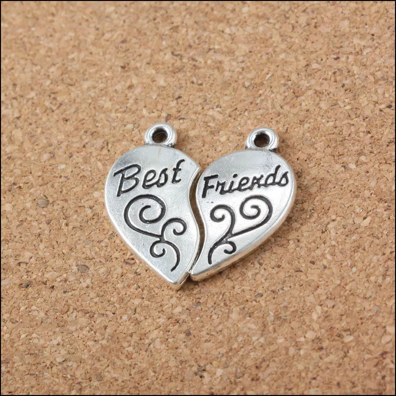 

High Quality 5 Sets/Lot 24MM*24MM Antique Silver Color Heart Shaped Best Friend Charm Heart Charm Pendant For Jewelry Making