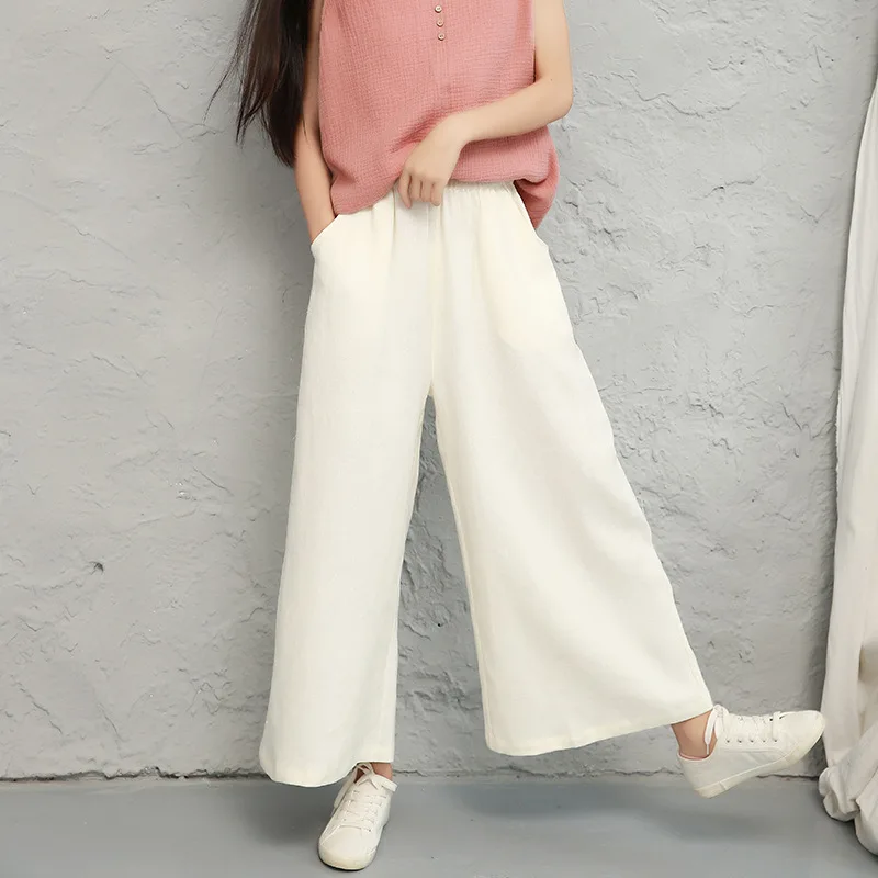 

Johnature Casual Ankle-length Pants Loose Elastic Waist Wide Leg Pants Solid Color 2019 New Summer Clothes Trousers Women Pants