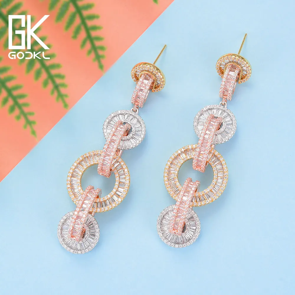 

GODKI Luxury Cubic Zircon Crystal CZ Nigerian Long Dangle Earring For Women African Bridal Earring aretes de mujer modernos 2018