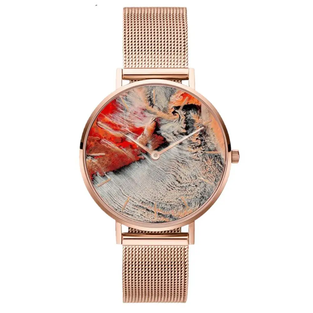 

2018 New Volcanic Pattern Mesh Stainless Steel Mesh Strap Fashion Women Casual Quartz Wrist Watch Gift Relogio Feminino