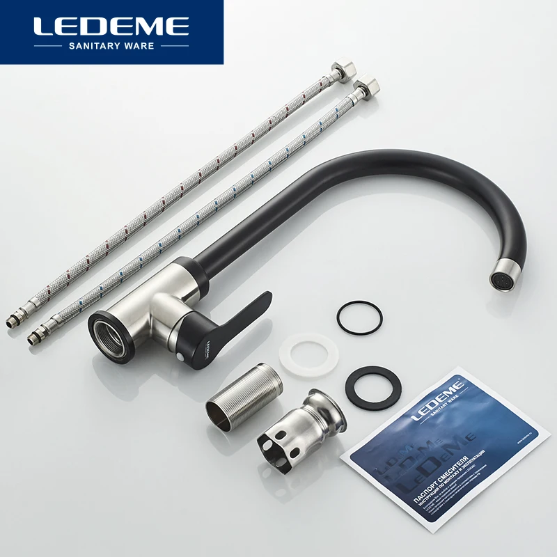  LEDEME Kitchen Faucet Stainless Steel Black Spray Paint Single Handle Cold and Hot Water Kitchen Si - 33037172916