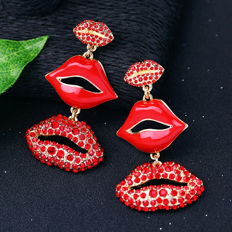 Круглые серьги подвески с эмалью в виде губ|earrings for|earrings reddropping earrings for women |