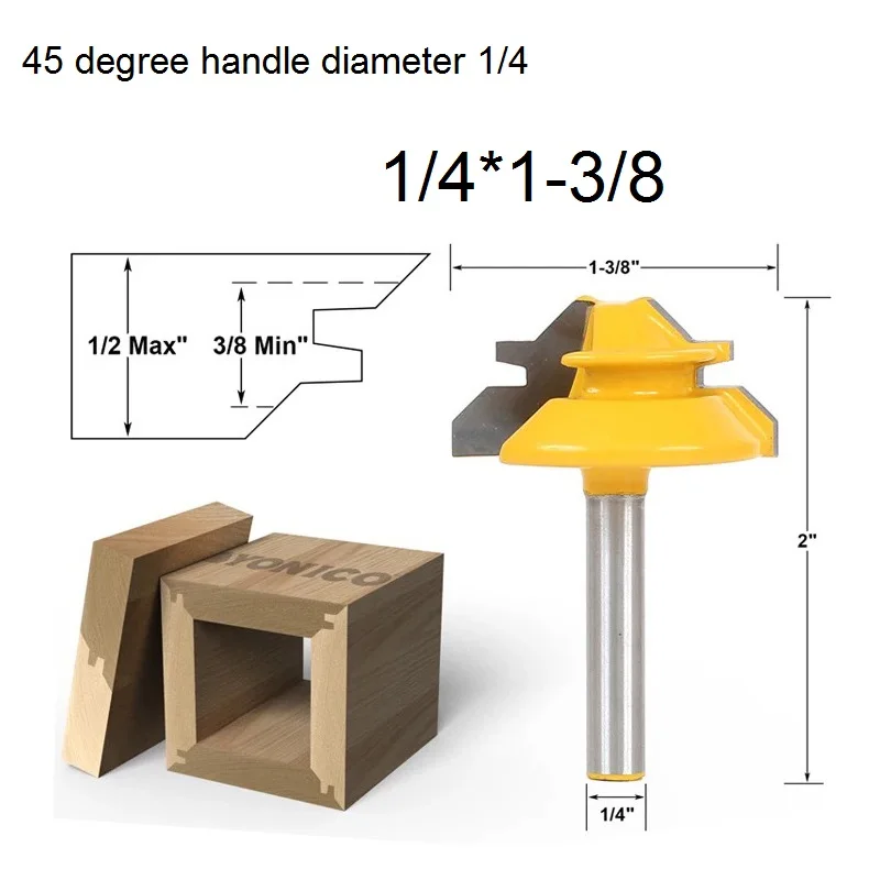 

SHK:6.35mm -Woodworking Milling Cutter Tools Puzzle Wood Cutter Combination 45 Degree Tenon Cutter Knife- 1/4X1-3/8inch