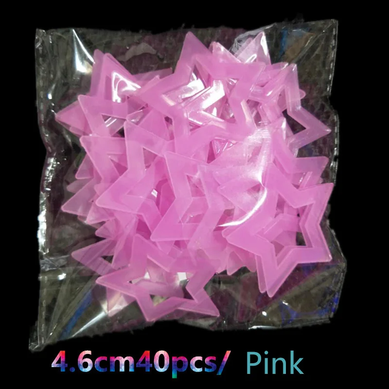 4.6cm pink 40pcs 3D Звезда и Луна энергии хранения флуоресцентный светится в темноте светящиеся наклейки на стену для детской комнаты гостиной наклейка - Цвет: 4.6cm pink 40pcs