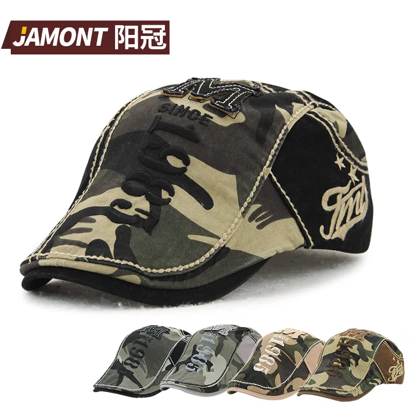 

[JAMONT] Brand Fashion Camouflage Cotton Beret Hat Gorras Visors Men Women Outdoor Cap Sun Hat Gorras Planas Flat Caps Berets