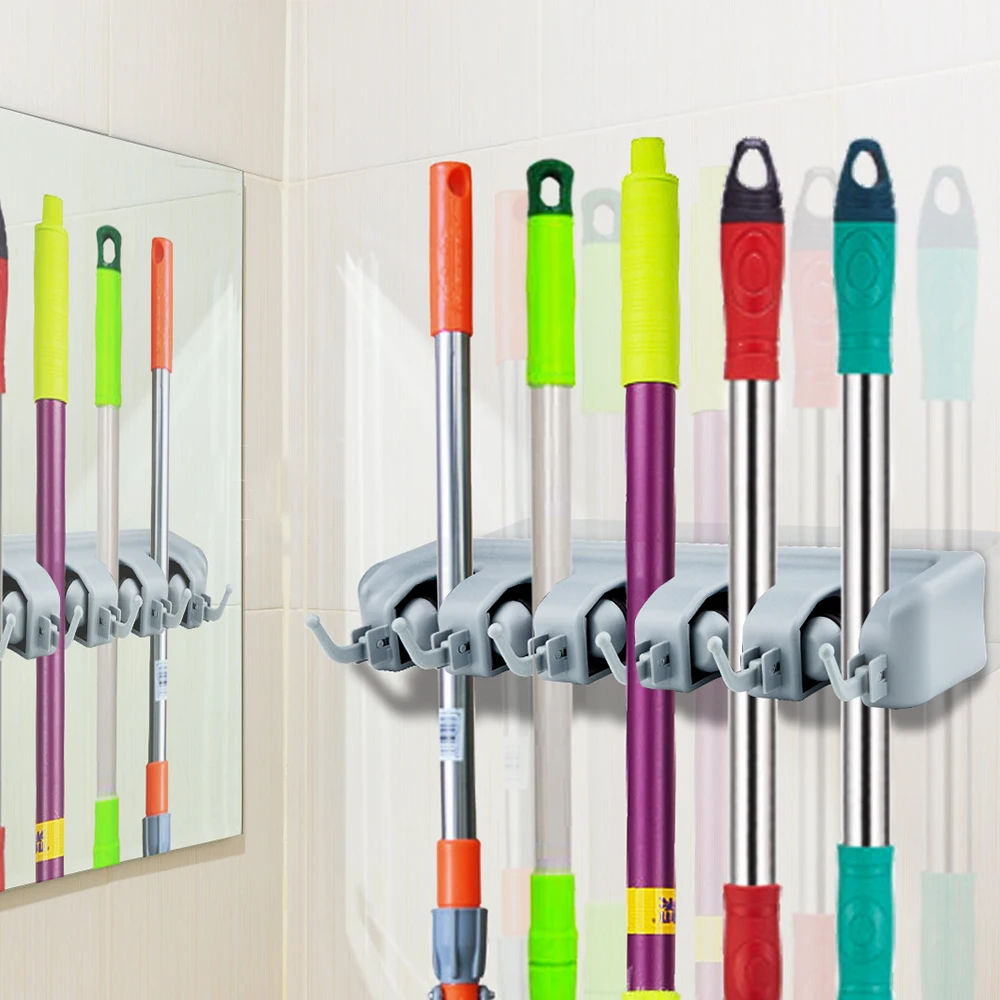 Kitchen Organizer Mop Holder 5/4/3 Position Brush Broom Hanger Storage