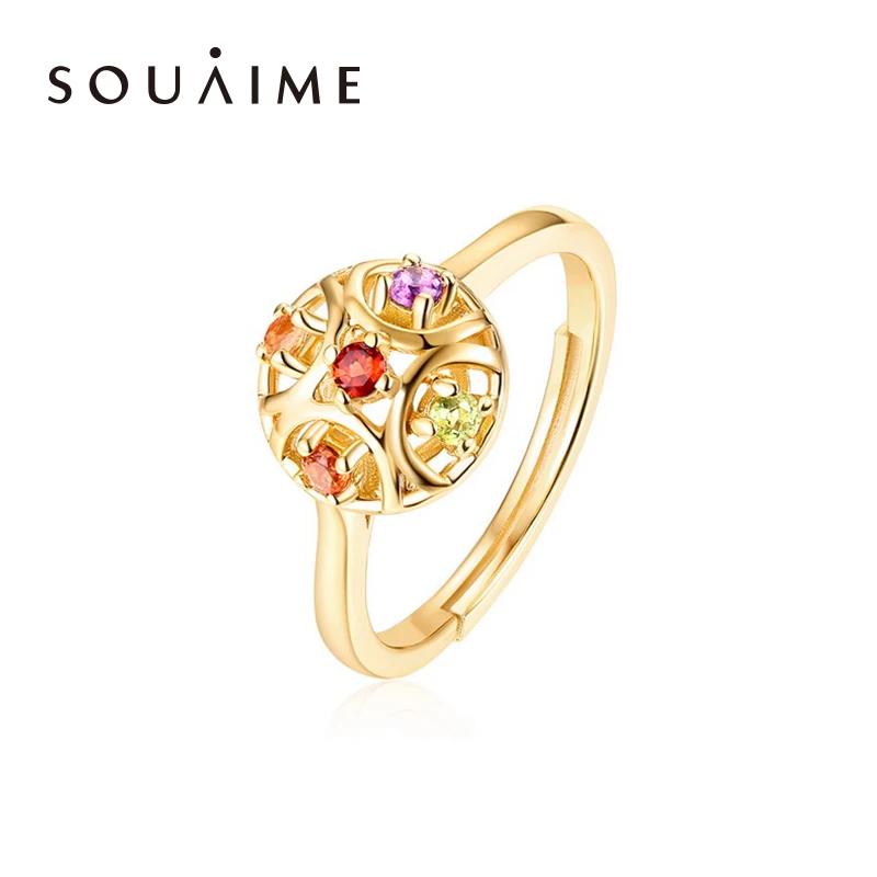 

Fashion S925 Sterling Silver Ring With Garnet Retro Style Red Yellow Purple Green Color Treasure Womens Girls Wedding Ring