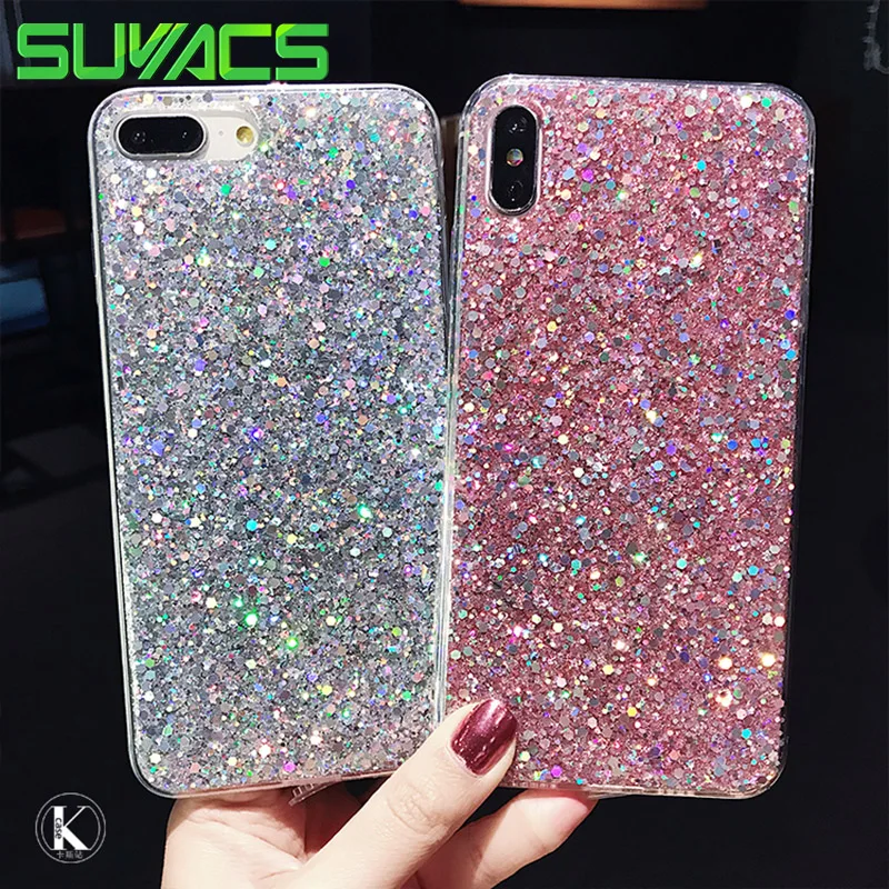 

SUYACS Glossy Phone Case For iPhone 6 6S 7 8 Plus X XS MAX XR Hot Beautiful Plain Glitter Epoxy Ultra-thin Soft TPU Phone Shells