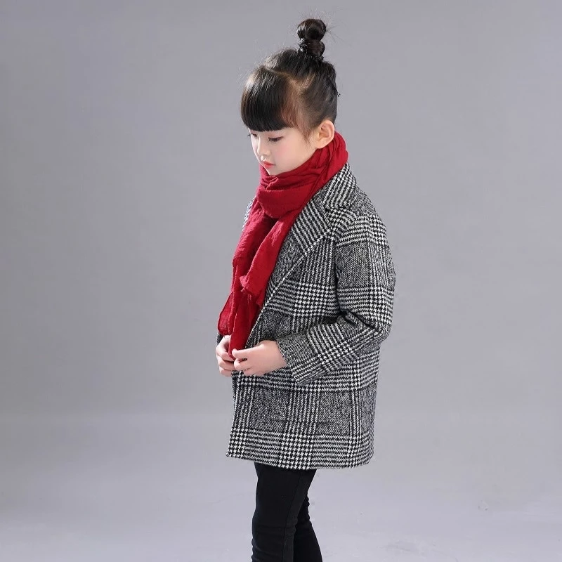 

2018 Spring Autumn New Girls Plaid Woolen Windbreaker Jacket Korean Children's Casual Wool & Blends Coat Baby Kids Overcoat A774