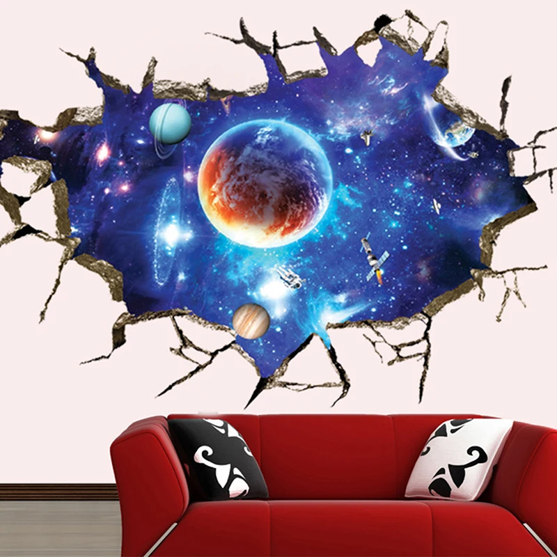 ONNPNNQ Removable Creative 3D Simulation Scenery Outer space Planet Wall Stickers Living Room Background Mural Decal decoration4