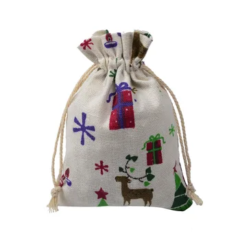 

100% Natural Organic Muslin Cotton Drawstring Wedding Gift Bag Can Custom Logo 50PCS 13x18CM Christmas Trees snow Flower Printed