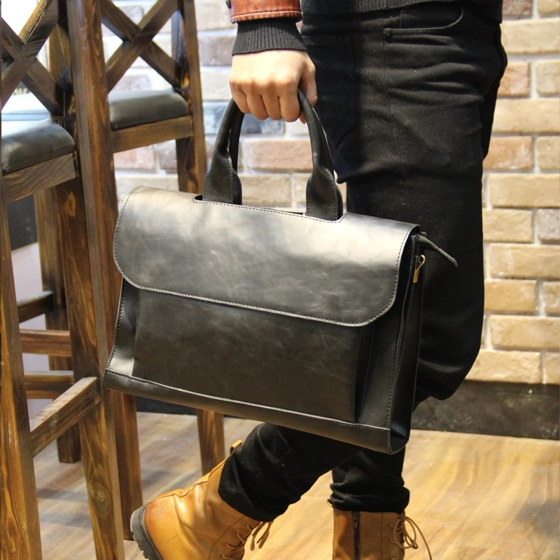 

Luxury Fashion 13" Laptop Bag Men Handbags Leather Crazy Horse Messenger Bag Crossbody Shoulder Business Vintage Briefcase Bags
