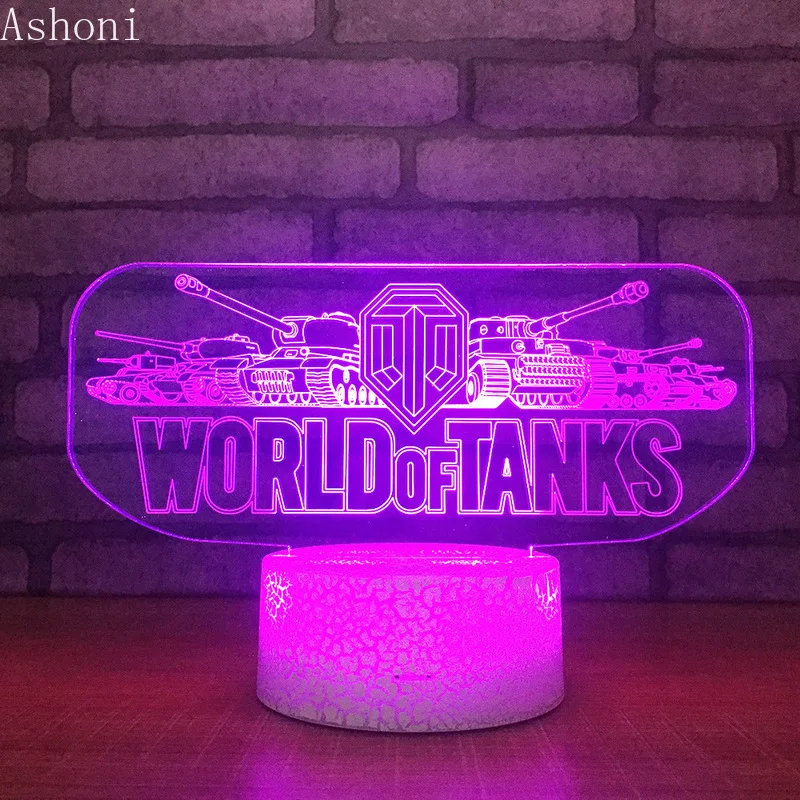 Настольная 3D лампа World of Tanks светодиодный ночник с изменением 7 цветов USB для