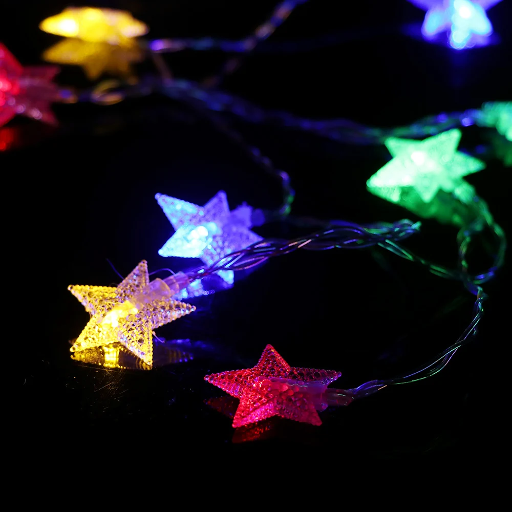 20Pcs Waterproof Stars Warm White LED String Fairy Curtain String Light 3M Wedding Christmas Decor Lamps Garden Decor