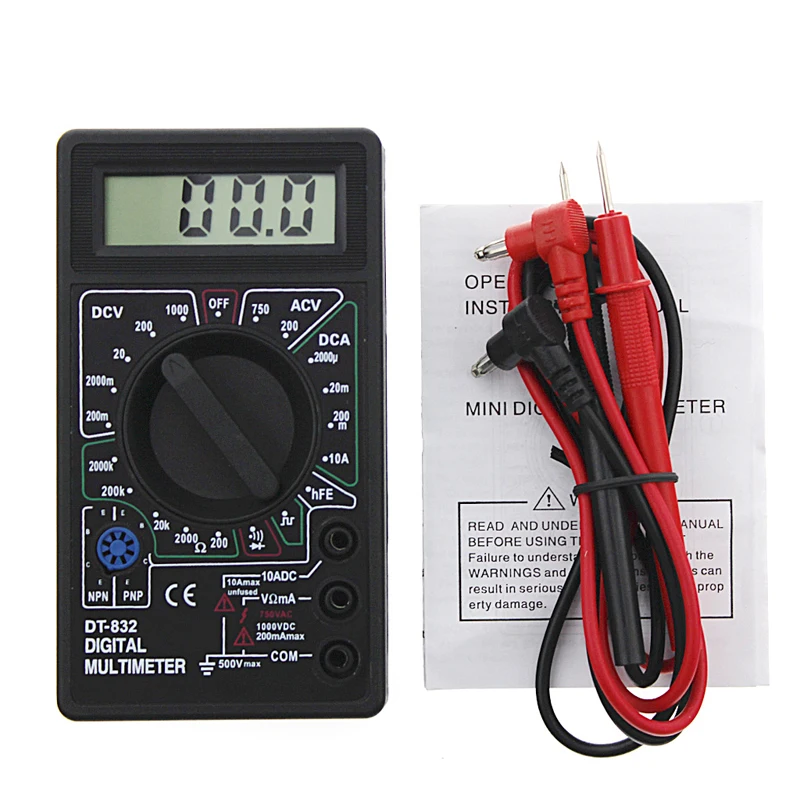 

Digital Multimeter LCD DC AC Voltmeter Ammeter Ohm Professional DT832 Ttransistor Tester Tools New 2017