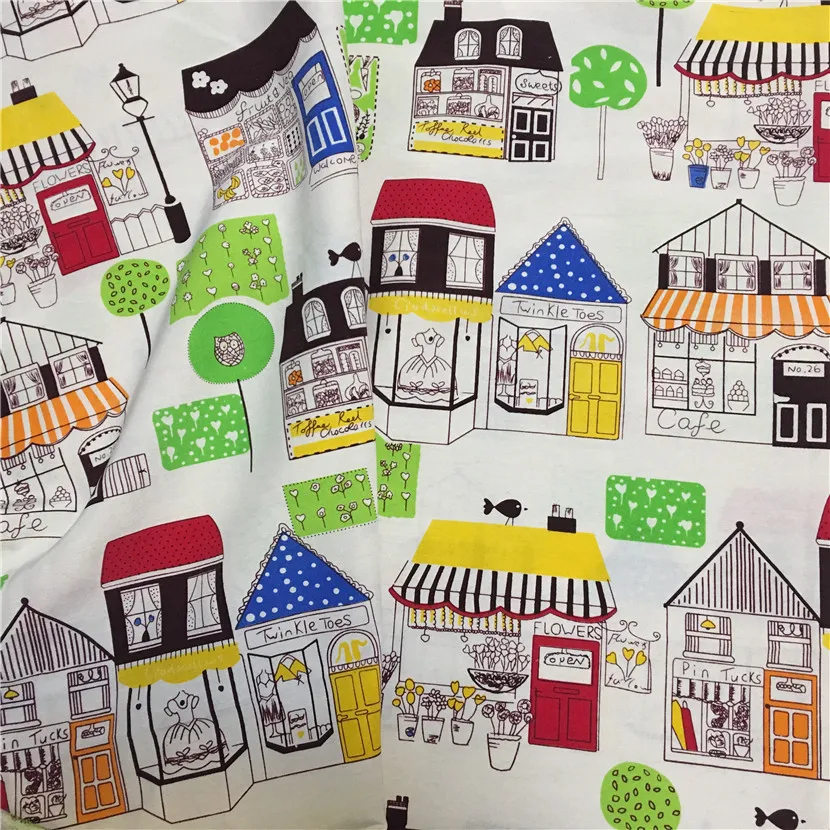 

HMS 50x150cm Canvas Fabric DIY Craft Material Colored House Flower Bird Tree 8516b