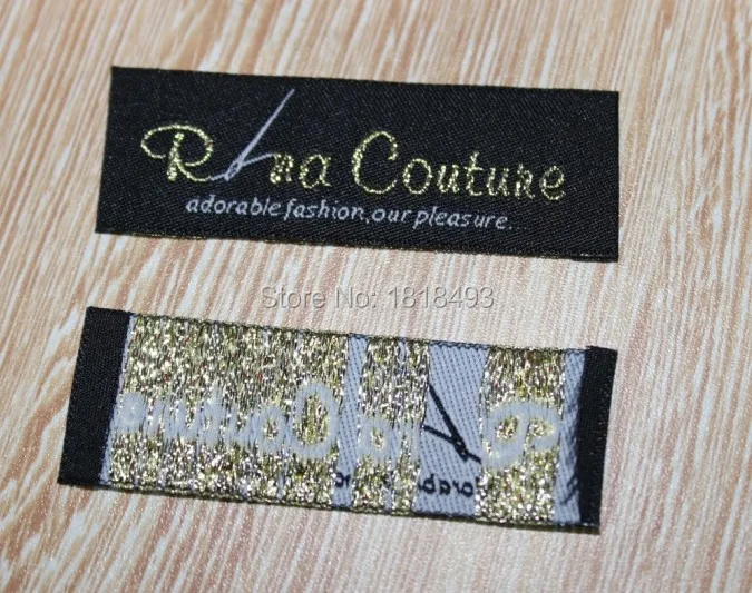 free shipping custom clothing woven labels with golden fonts/garment