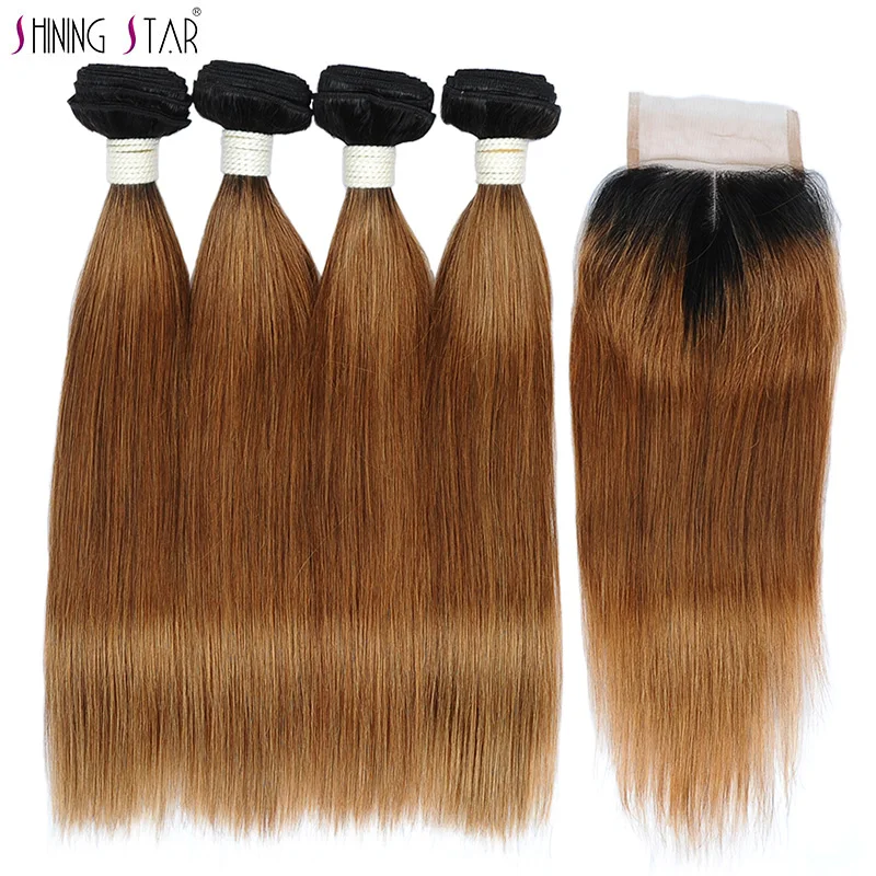 

Shiningstar Raw Indian Hair 4 Gold Blonde Bundles With Closure 1B 30 Straight Human Hair Ombre Bundles With Closure Nonremy Weft