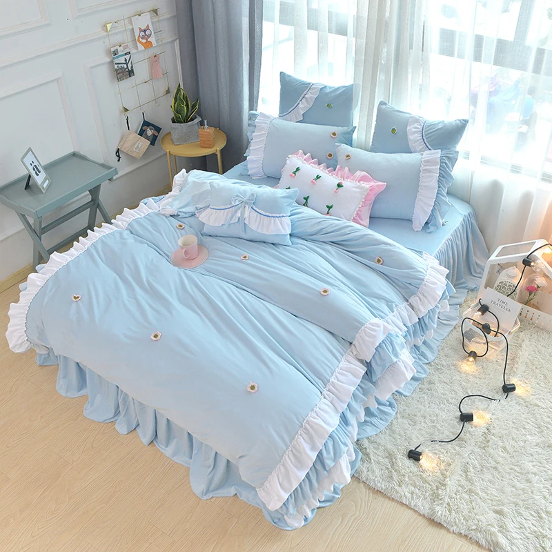 Korean style Luxury Fleece fabric Luxury Bedding set Ruffles design