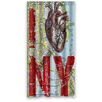 

36wX72h inch Funny World Map I Love NY Heart Art Design Bath Waterproof Polyester Fabric Shower Curtain