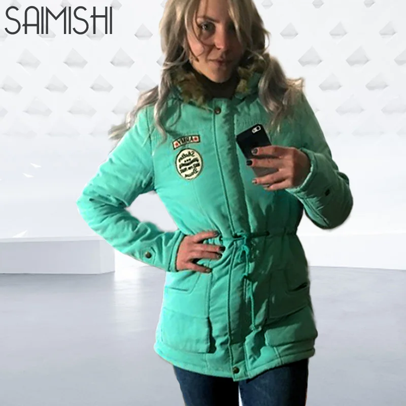 Saimishi зимнее теплое пальто женские длинные парки 2019 искусственный мех с капюшоном