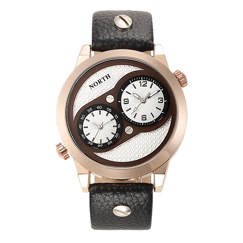 Роскошный бренд north Dual Time дисплей мужские спортивные часы кожаные