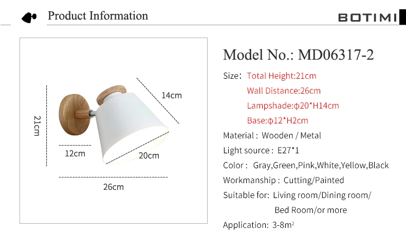 BOTIMI скандинавский регулируемый светодиодный настенный светильник для спальни деревянный E27 настенный светильник настенный металлический прикроватный светильник